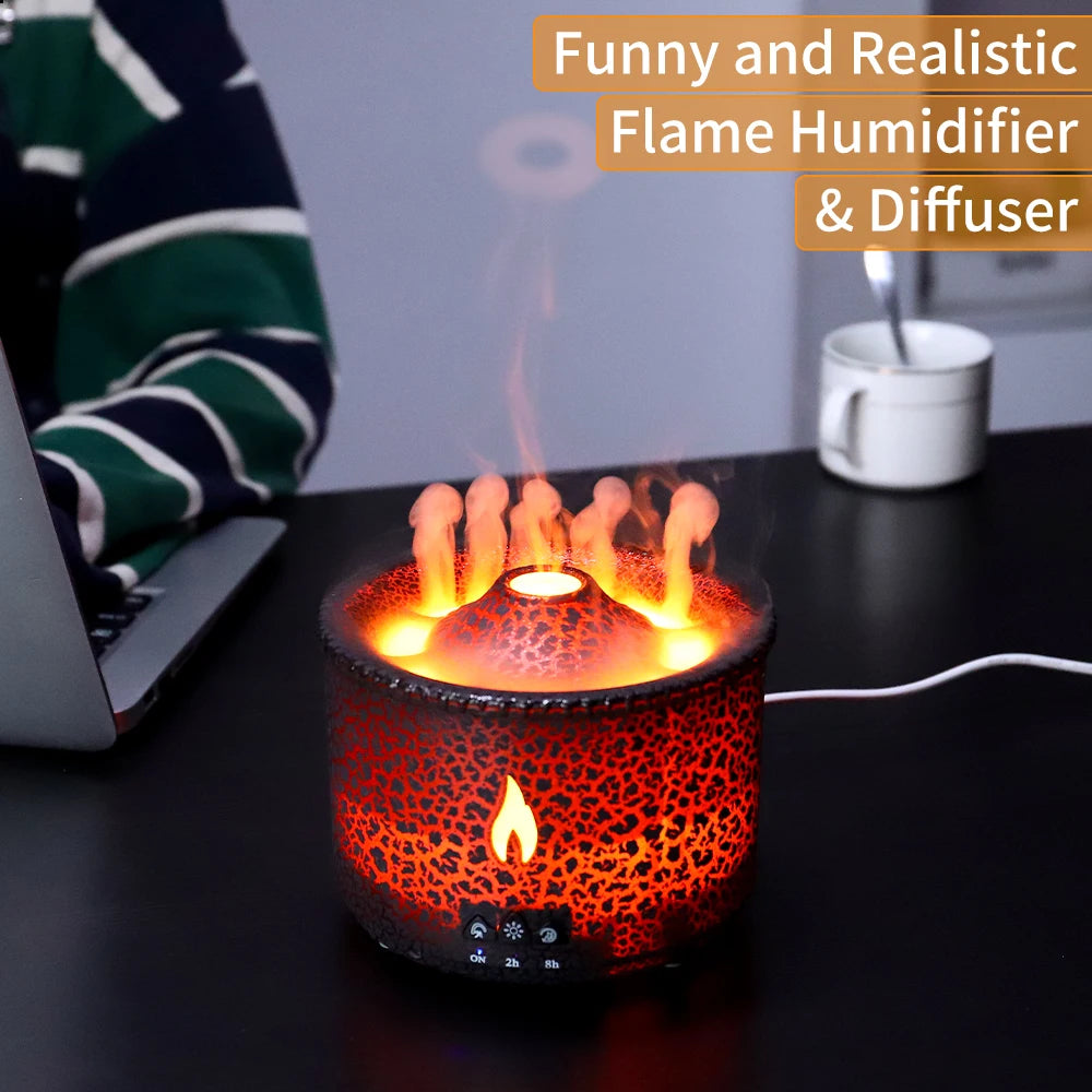 Volcano Flame Aroma Diffuser & Humidifier with Remote - Jellyfish Mist Maker for Home Fragrance