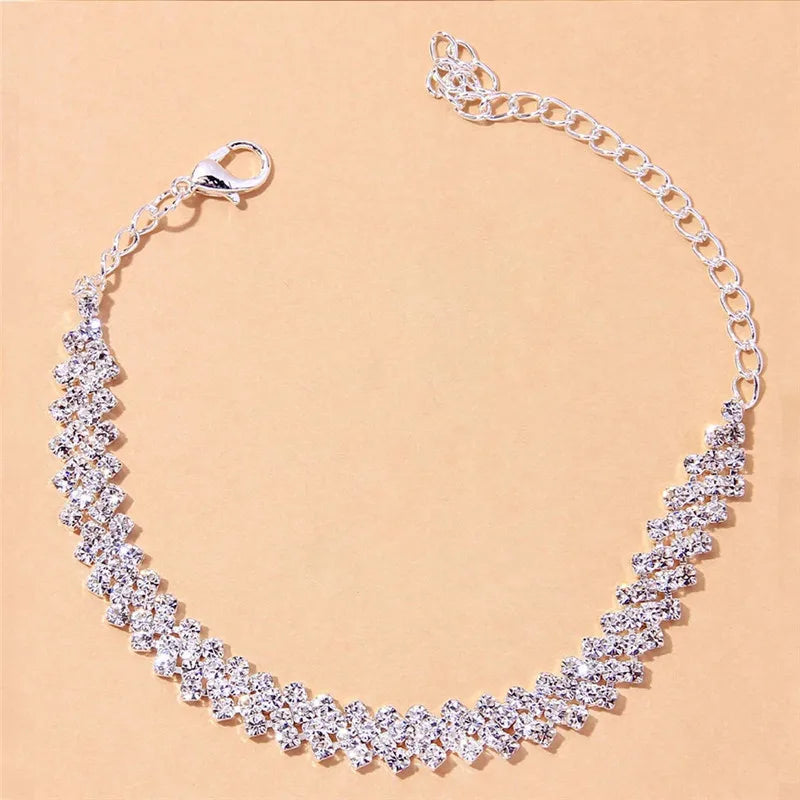 Gleaming Silver Cubic Zirconia Anklet - Fashionable Foot Jewelry for Women