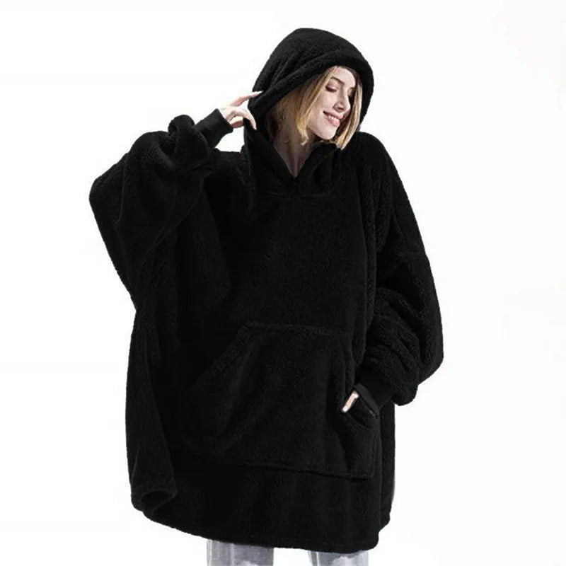 Cozy MIDSUM Oversized Winter Hoodie Blanket for Women - Warm Fleece with Sleeves & Large Pocket