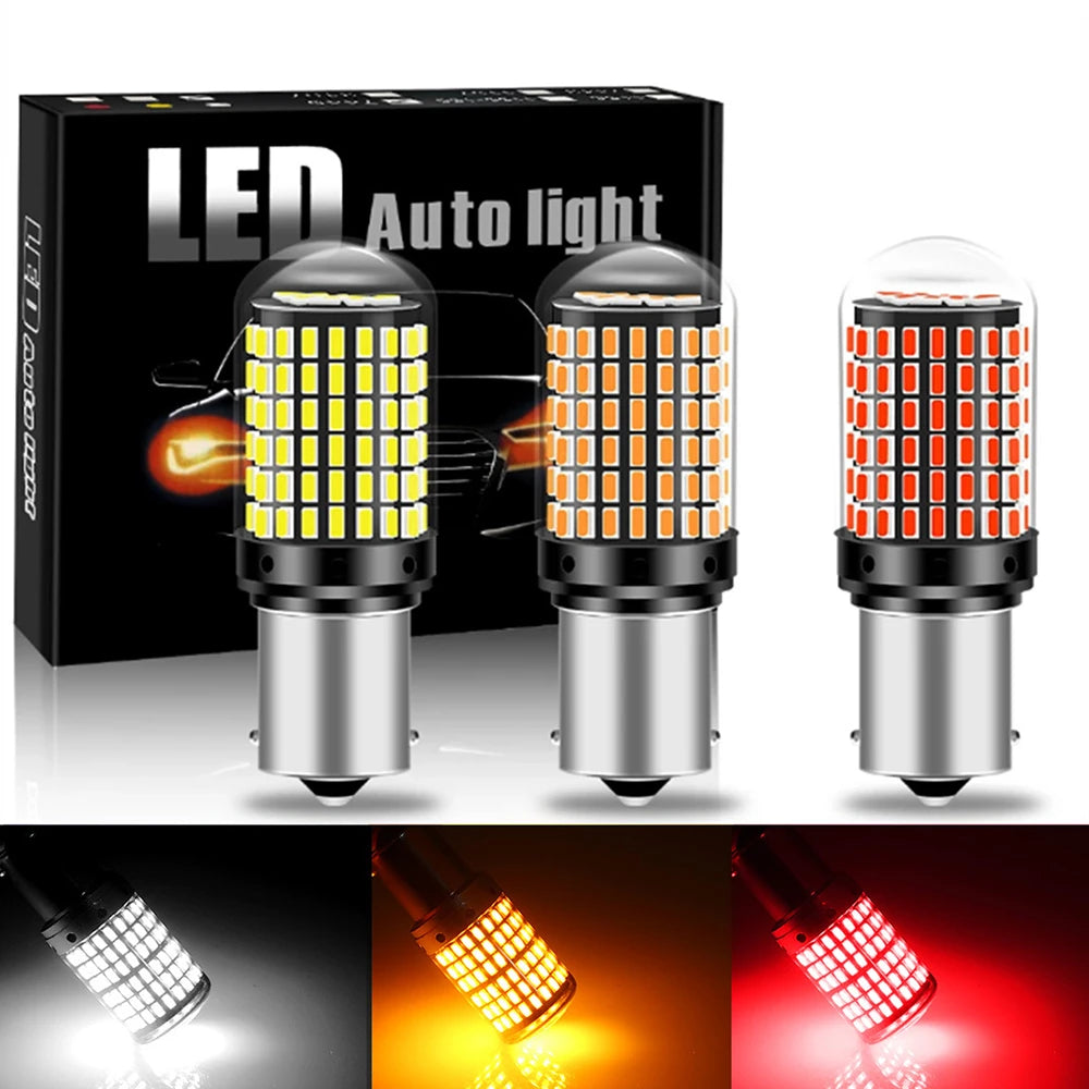 2-Pack LED Flashing Car Signal Lights - Canbus PY21W, P21W, BAU15S, 1156, BA15S, T20, 3157, 1157 Bulbs - 144SMD