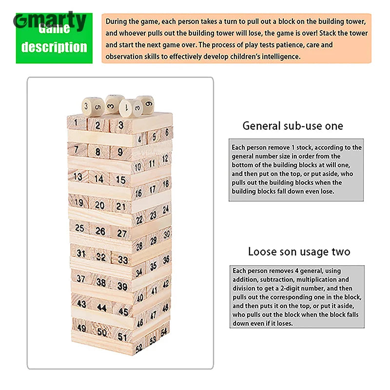 Solid Wood Stacking Puzzle Tower - Fun Parent-Child Interactive Game