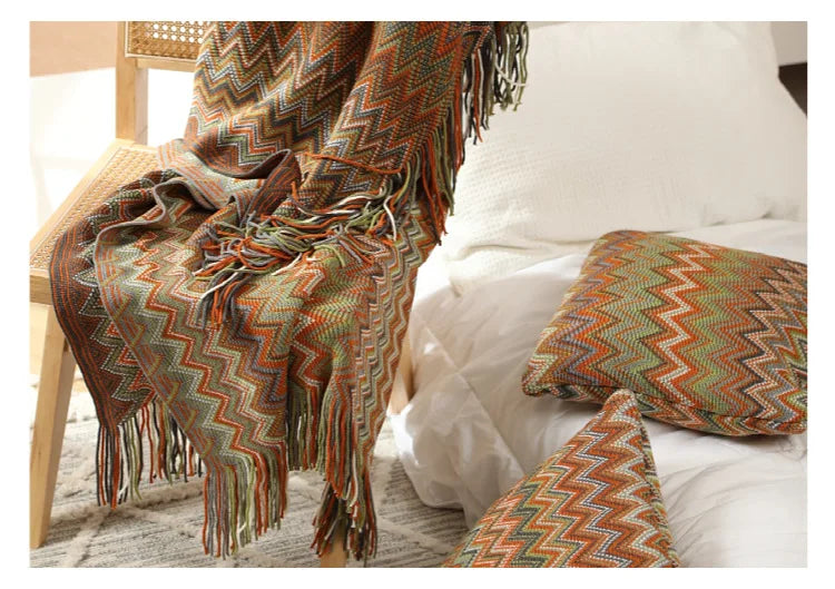 Boho Aztec Geometric Blanket - Ethnic Sofa Cover & Tapestry Decor