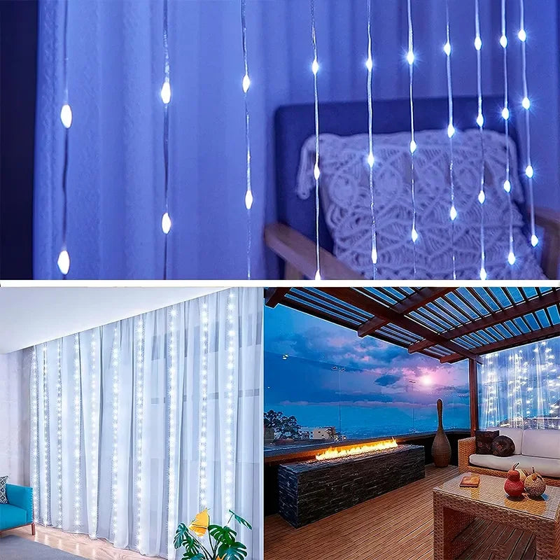 Enchanting 3M LED Curtain Lights - 8-Mode USB Fairy Garland for Home, Garden, Holidays & Weddings