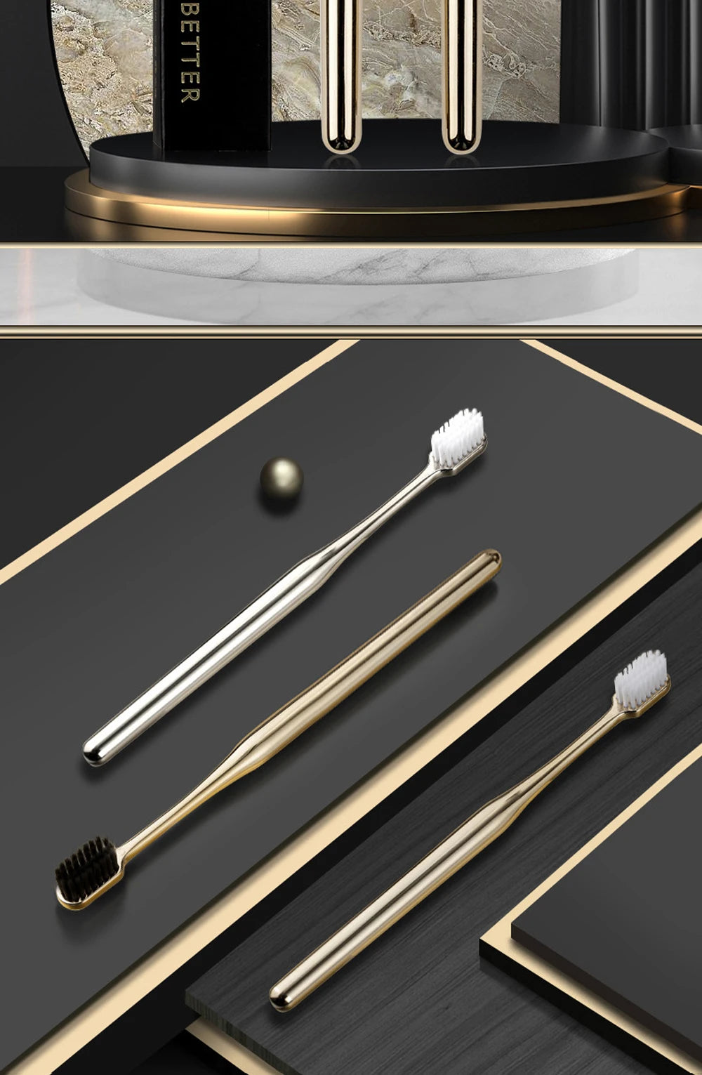 Elegant Gold & Silver Soft Toothbrushes for Adults - Gentle Luxury Dental Care