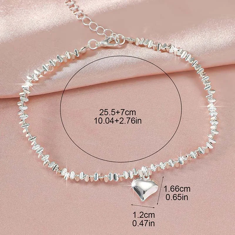 Gleaming Zircon Heart & Cross Double Layer Anklet - Trendy Summer Beach Jewelry for Women