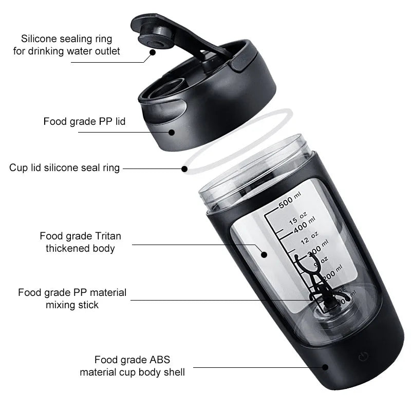 Portable USB Protein Shaker Bottle - 1200mAh Rechargeable Blender Cup, 650ml for Fitness Workouts