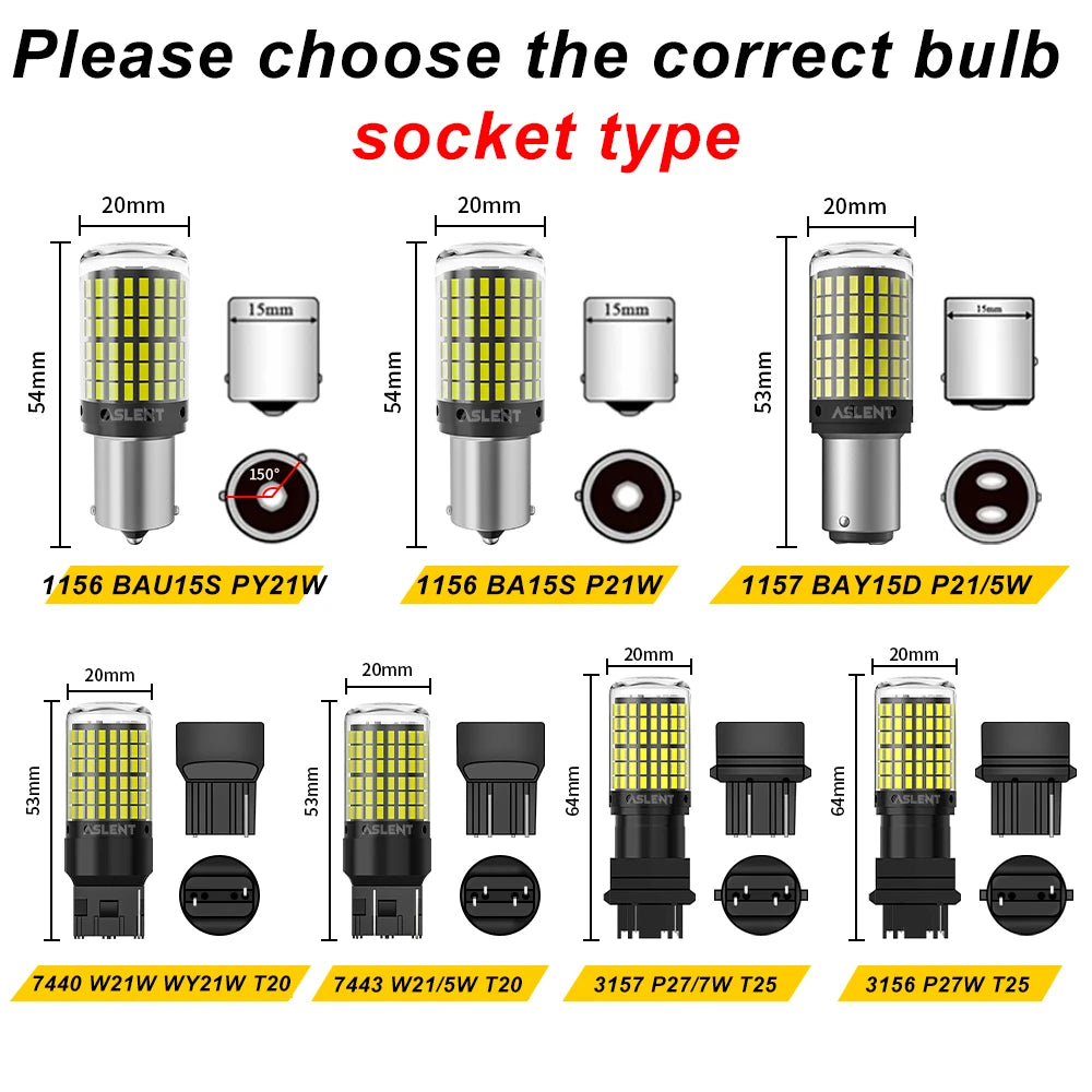 2-Pack LED Flashing Car Signal Lights - Canbus PY21W, P21W, BAU15S, 1156, BA15S, T20, 3157, 1157 Bulbs - 144SMD