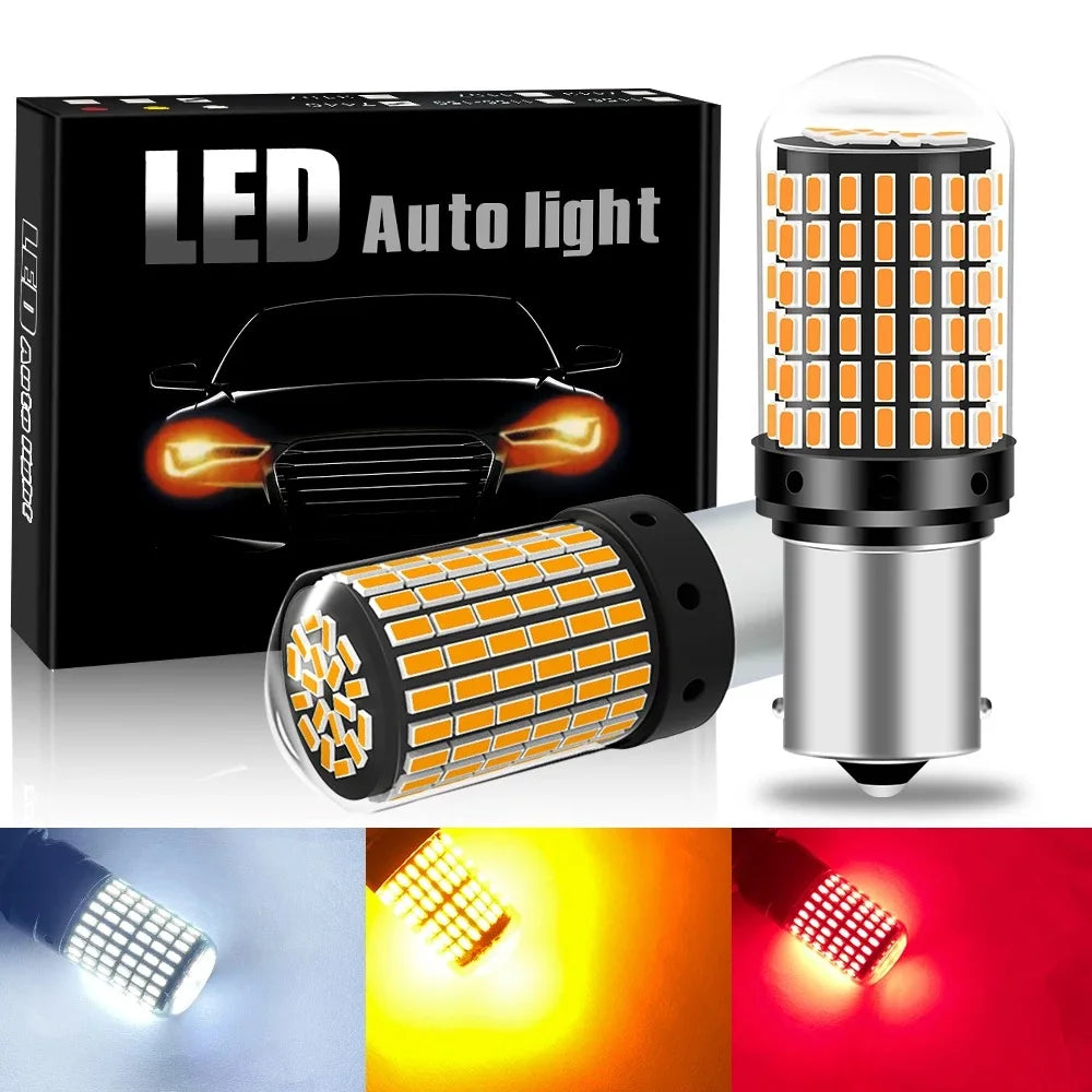 2-Pack LED Flashing Car Signal Lights - Canbus PY21W, P21W, BAU15S, 1156, BA15S, T20, 3157, 1157 Bulbs - 144SMD