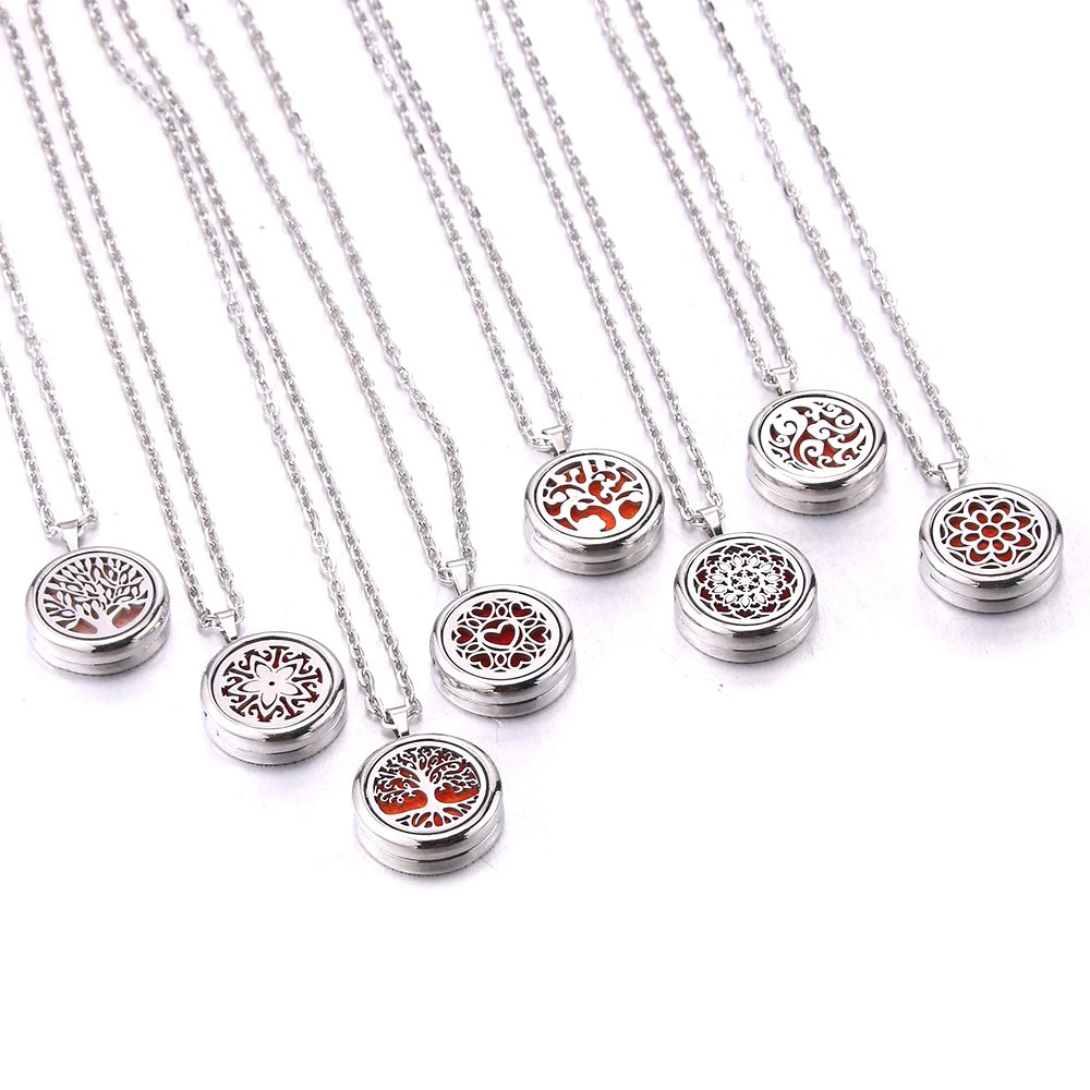 Tree of Life Aromatherapy Necklace - Stainless Steel Essential Oil Diffuser Pendant for Women