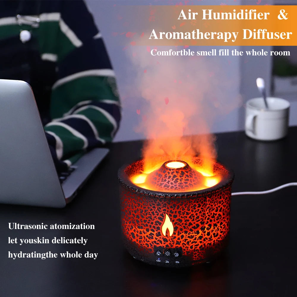 Volcano Flame Aroma Diffuser & Humidifier with Remote - Jellyfish Mist Maker for Home Fragrance