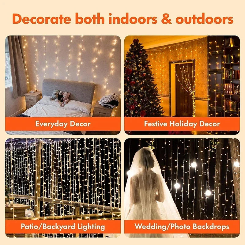 Enchanting 3M LED Curtain Lights - 8-Mode USB Fairy Garland for Home, Garden, Holidays & Weddings