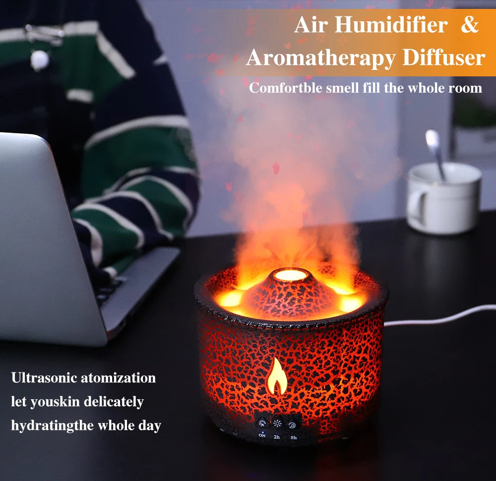 Volcano Flame Aroma Diffuser & Humidifier with Remote - Jellyfish Mist Maker for Home Fragrance