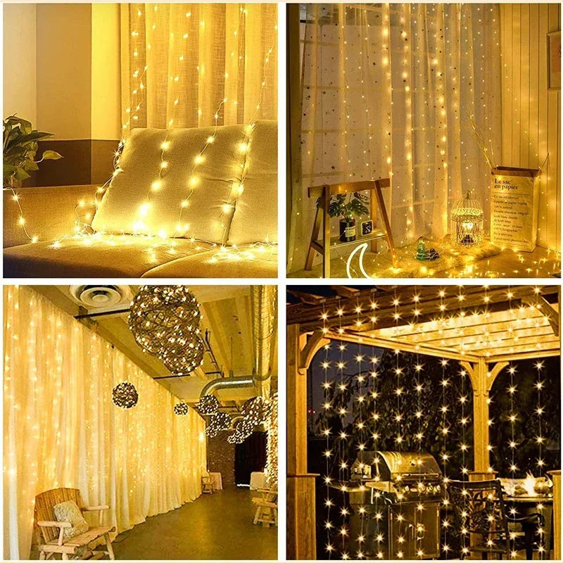 Enchanting 3M LED Curtain Lights - 8-Mode USB Fairy Garland for Home, Garden, Holidays & Weddings