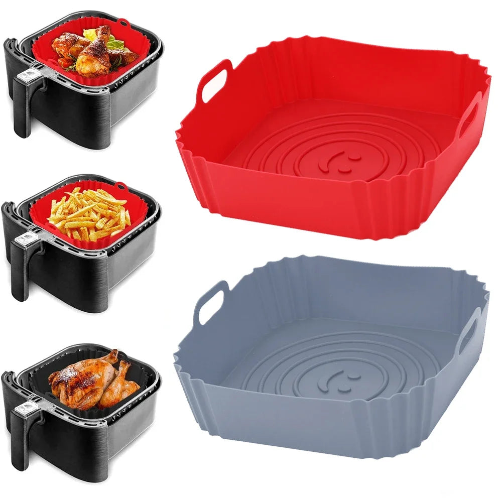 Eco-Friendly Silicone Airfryer Liner - Non-Stick Baking Tray for Pizza & Chicken