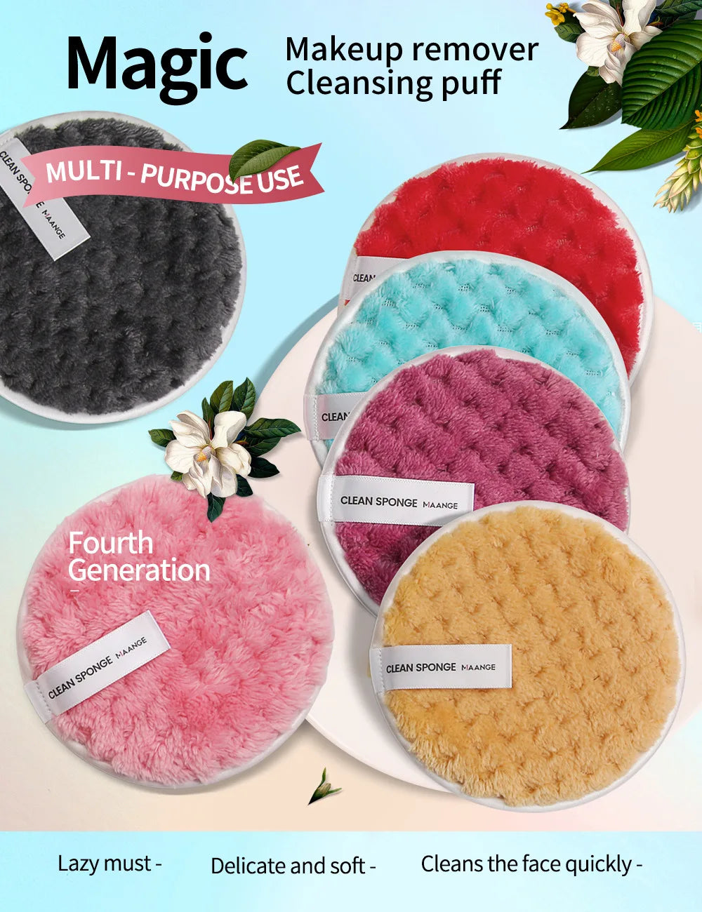 Eco-Friendly Pink Makeup Removal Puff - Soft, Chemical-Free Cleansing Pad for All Skin Types