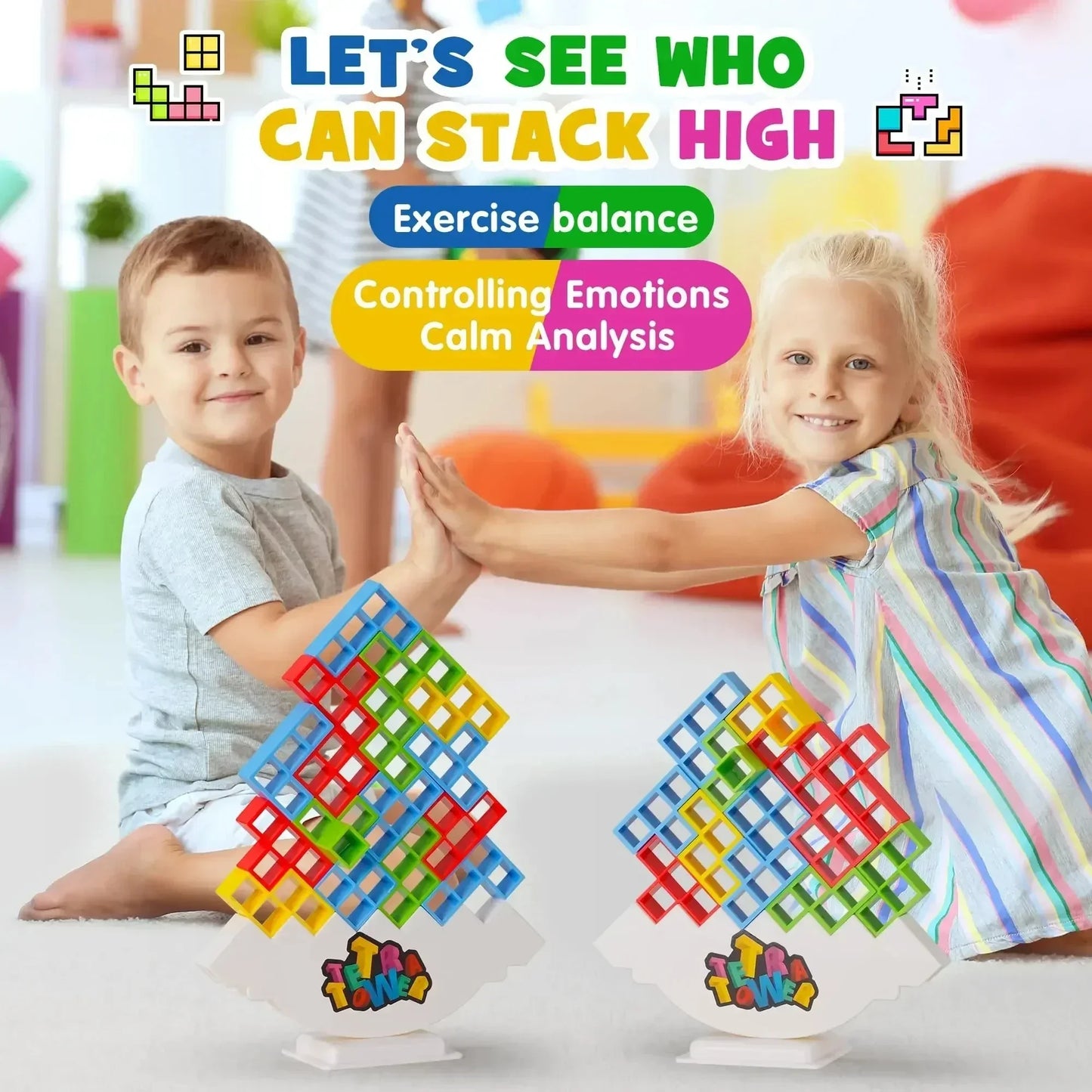 Tetra Tower Balance Game - Fun Stacking Blocks for Kids, Adults & Family Game Night