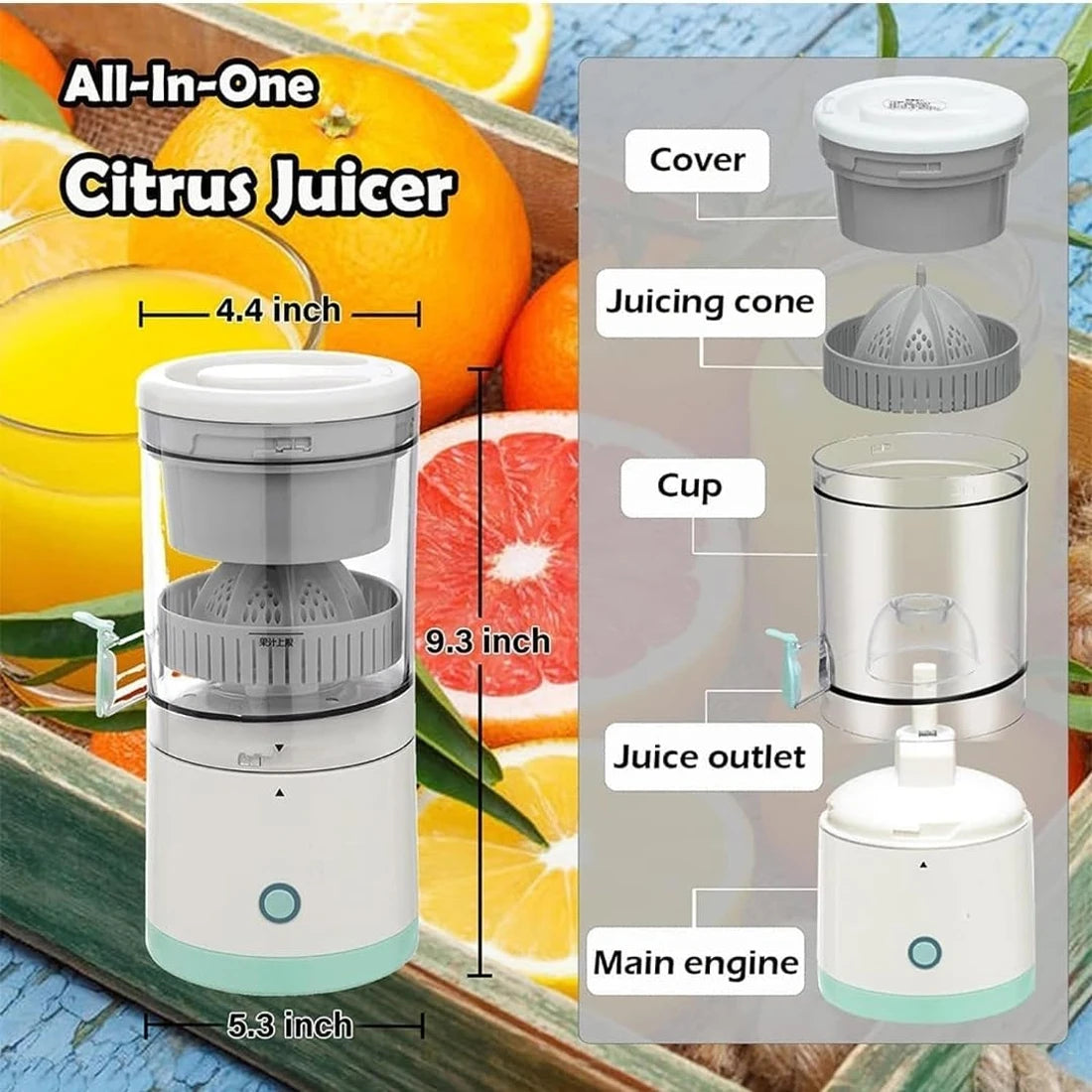 USB Rechargeable Citrus Juicer - Fresh Orange & Lemon Squeezer Blender