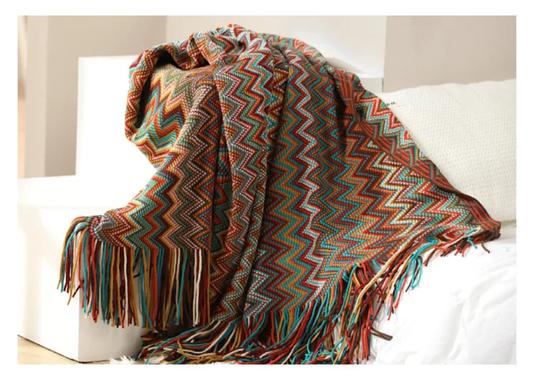 Boho Aztec Geometric Blanket - Ethnic Sofa Cover & Tapestry Decor