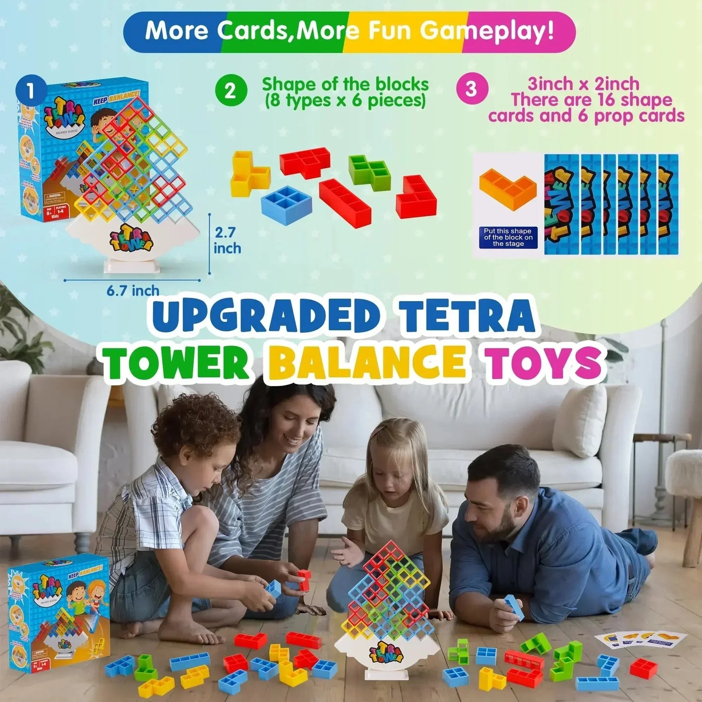 Tetra Tower Balance Game - Fun Stacking Blocks for Kids, Adults & Family Game Night