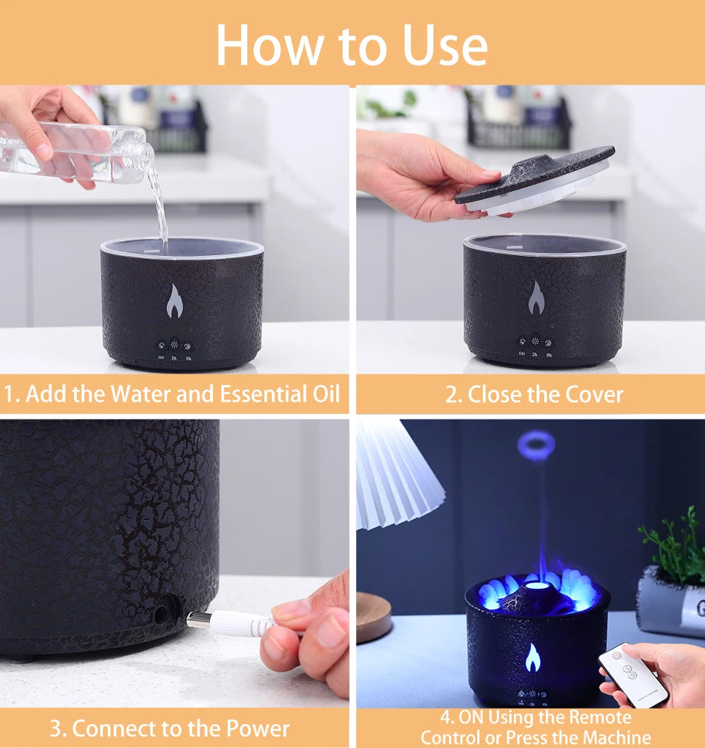 Volcano Flame Aroma Diffuser & Humidifier with Remote - Jellyfish Mist Maker for Home Fragrance