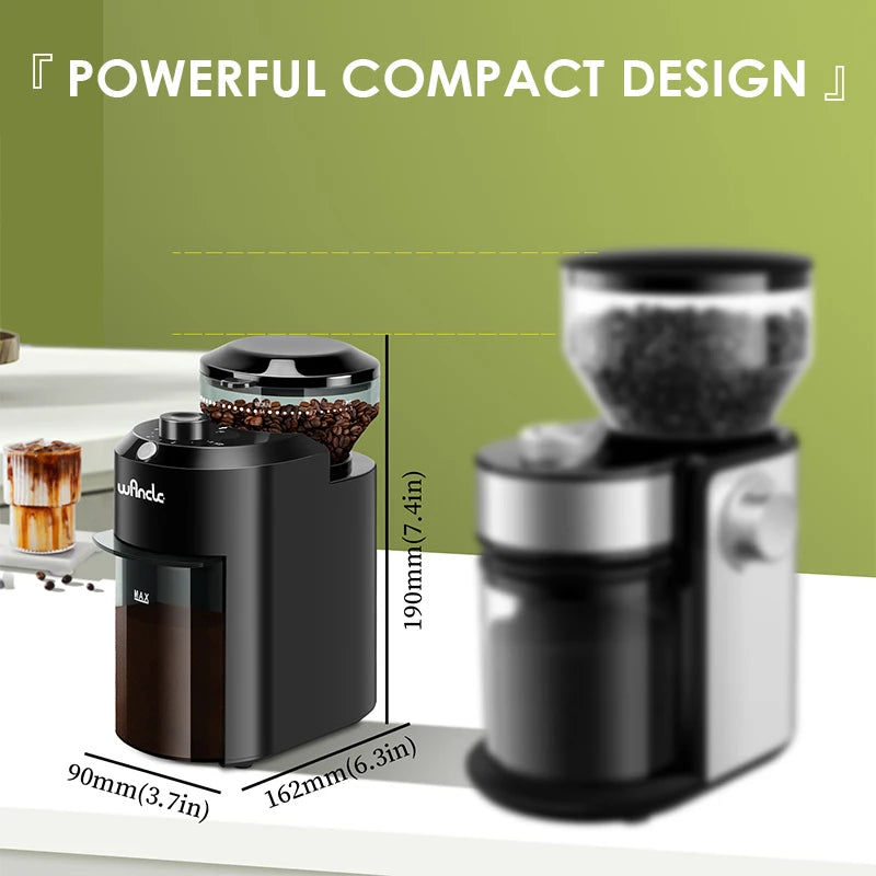 Wancle Conical Burr Coffee Grinder - 28 Precision Settings, Dual Voltage