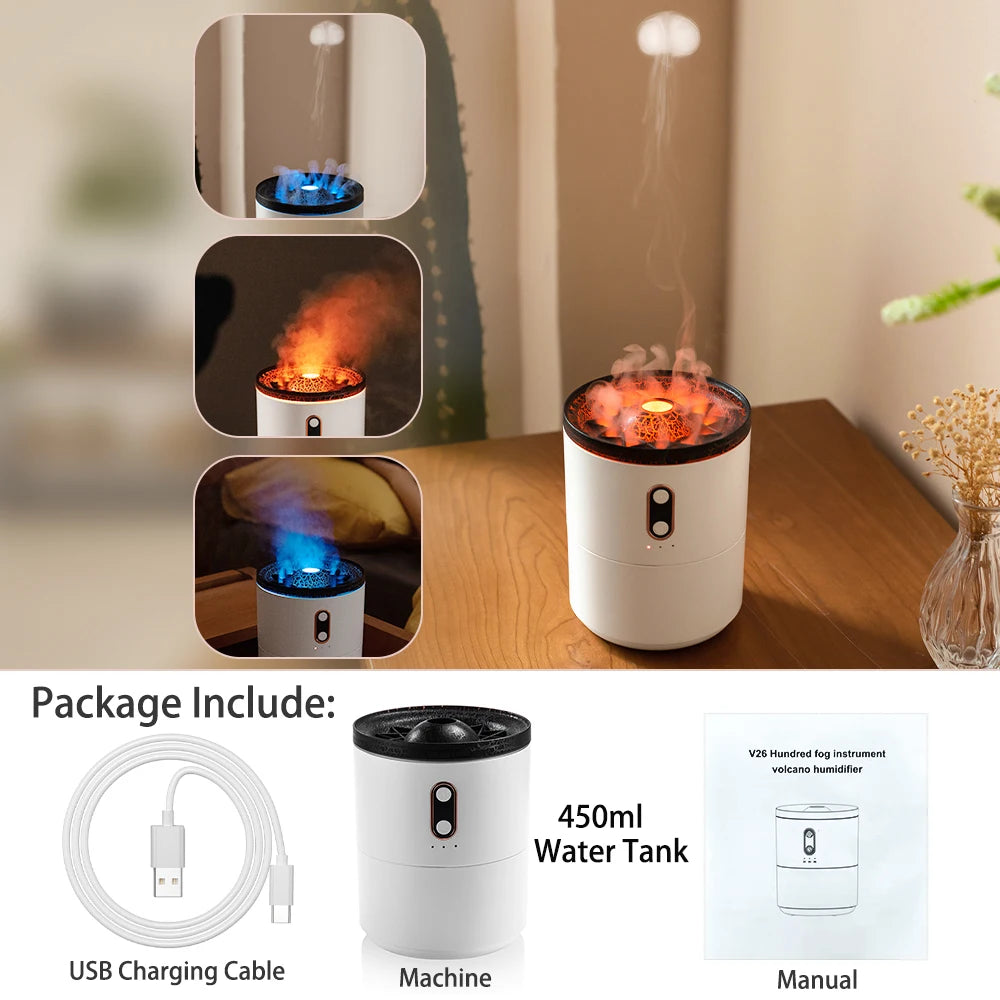 Volcano Flame Aroma Diffuser & Humidifier with Remote - Jellyfish Mist Maker for Home Fragrance