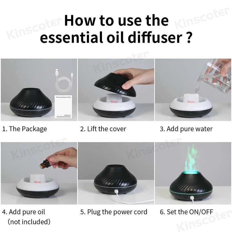 KINSCOTER Volcanic Aroma Diffuser: 130ml USB Essential Oil Lamp & Color Flame Humidifier