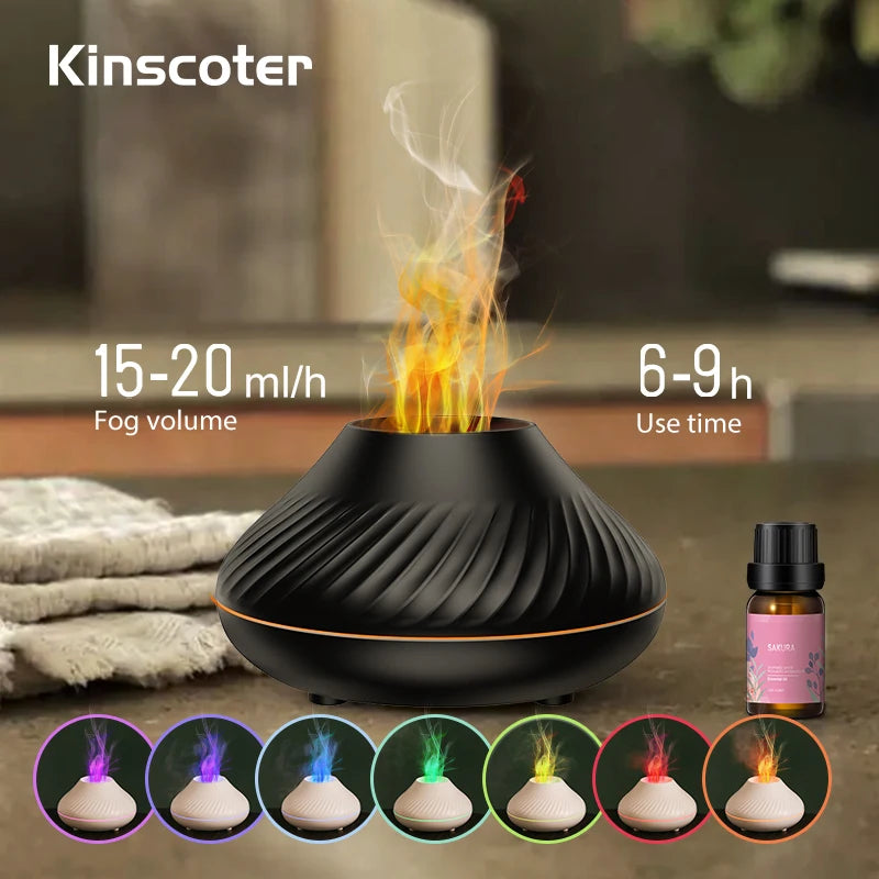 KINSCOTER Volcanic Aroma Diffuser: 130ml USB Essential Oil Lamp & Color Flame Humidifier