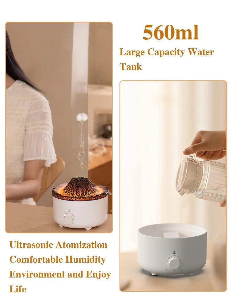 Volcano Flame Aroma Diffuser & Humidifier with Remote - Jellyfish Mist Maker for Home Fragrance