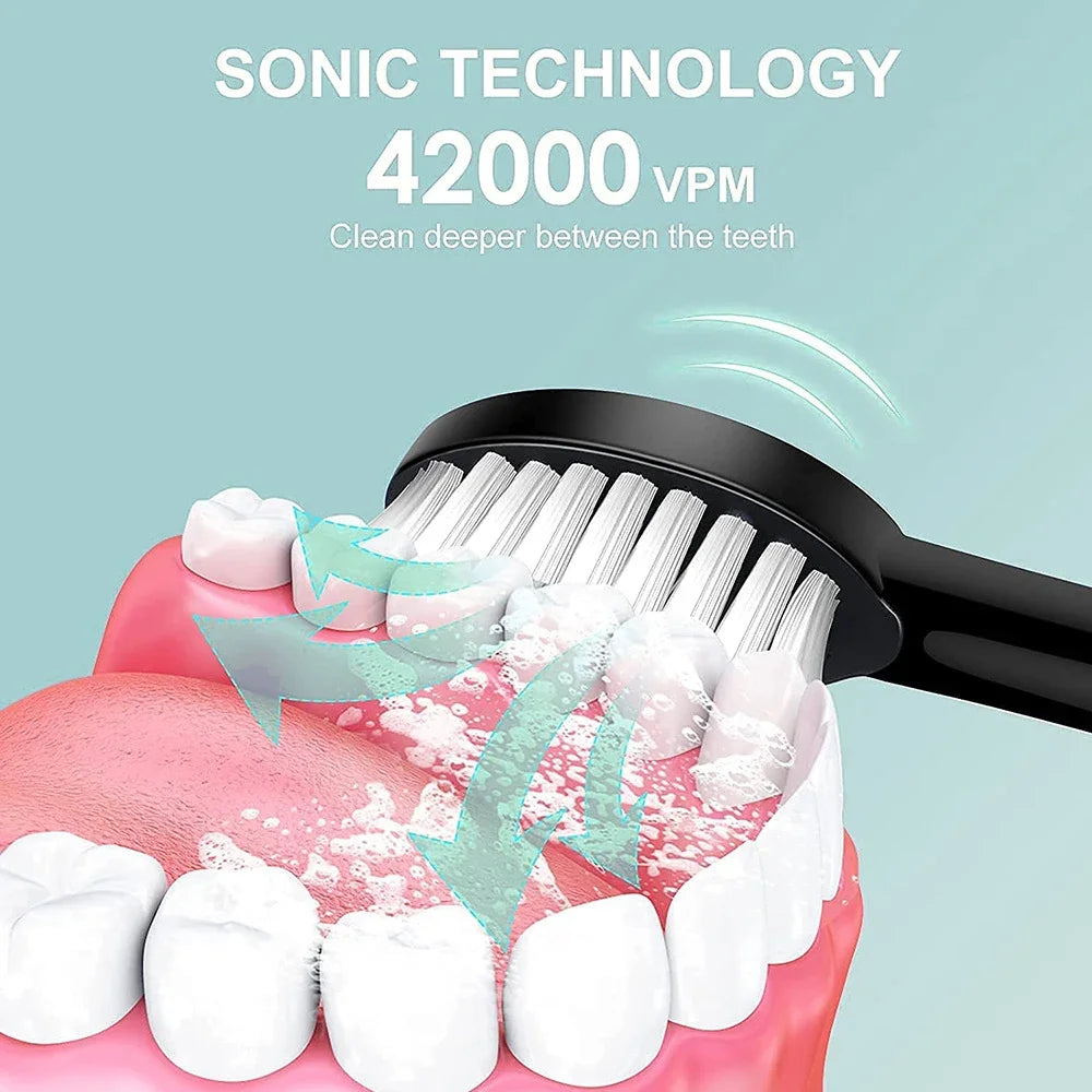 Smart Sonic Electric Toothbrush - USB Rechargeable, Whitening, with Replacement Head