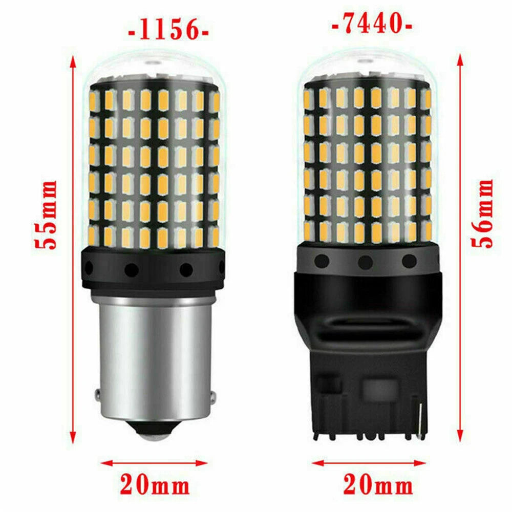 2-Pack LED Flashing Car Signal Lights - Canbus PY21W, P21W, BAU15S, 1156, BA15S, T20, 3157, 1157 Bulbs - 144SMD