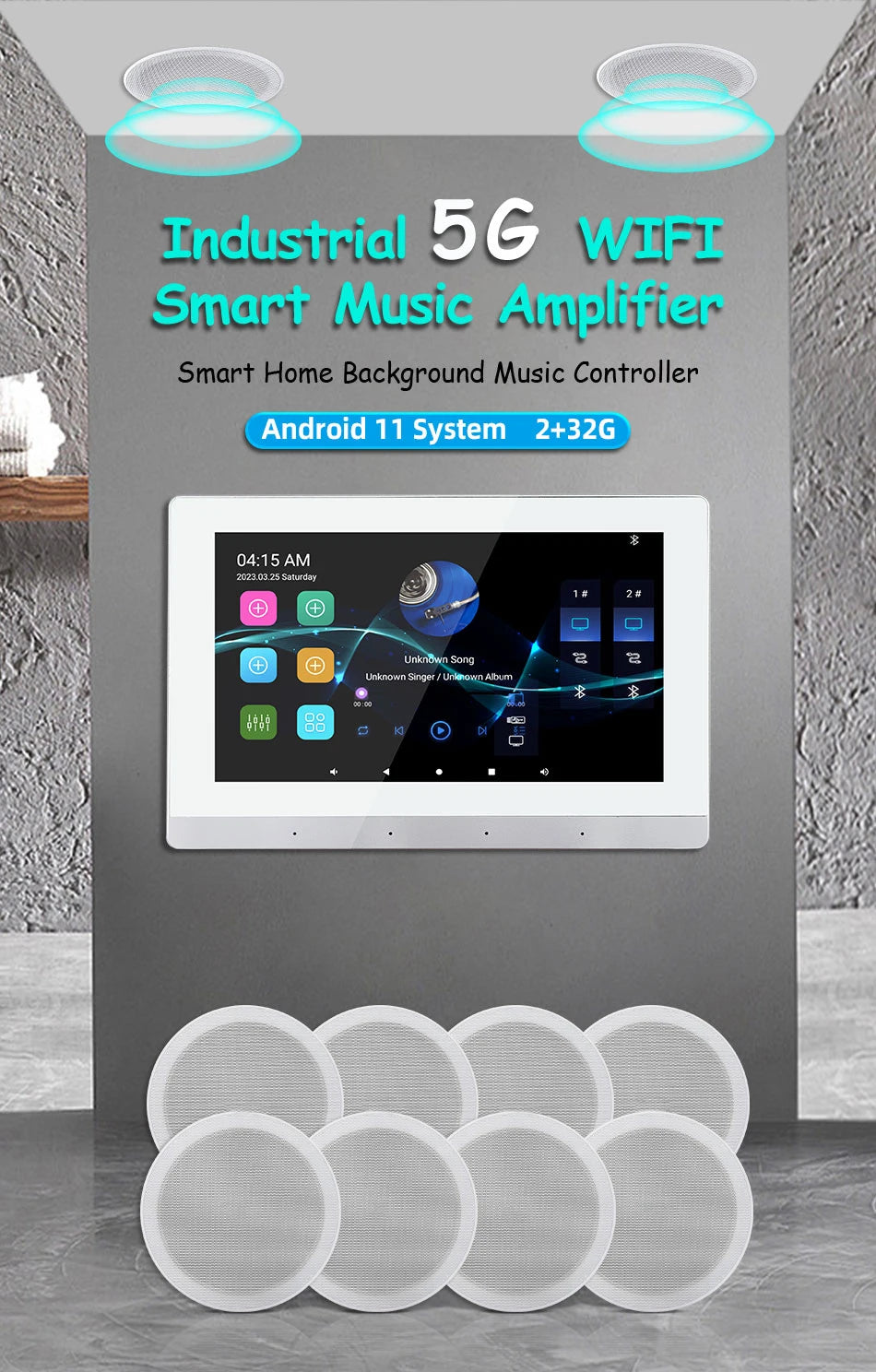 Smart Home Theater Audio System: WiFi Bluetooth Amp & 6 Ceiling Speakers - DIY Kit for Home & Hotel"