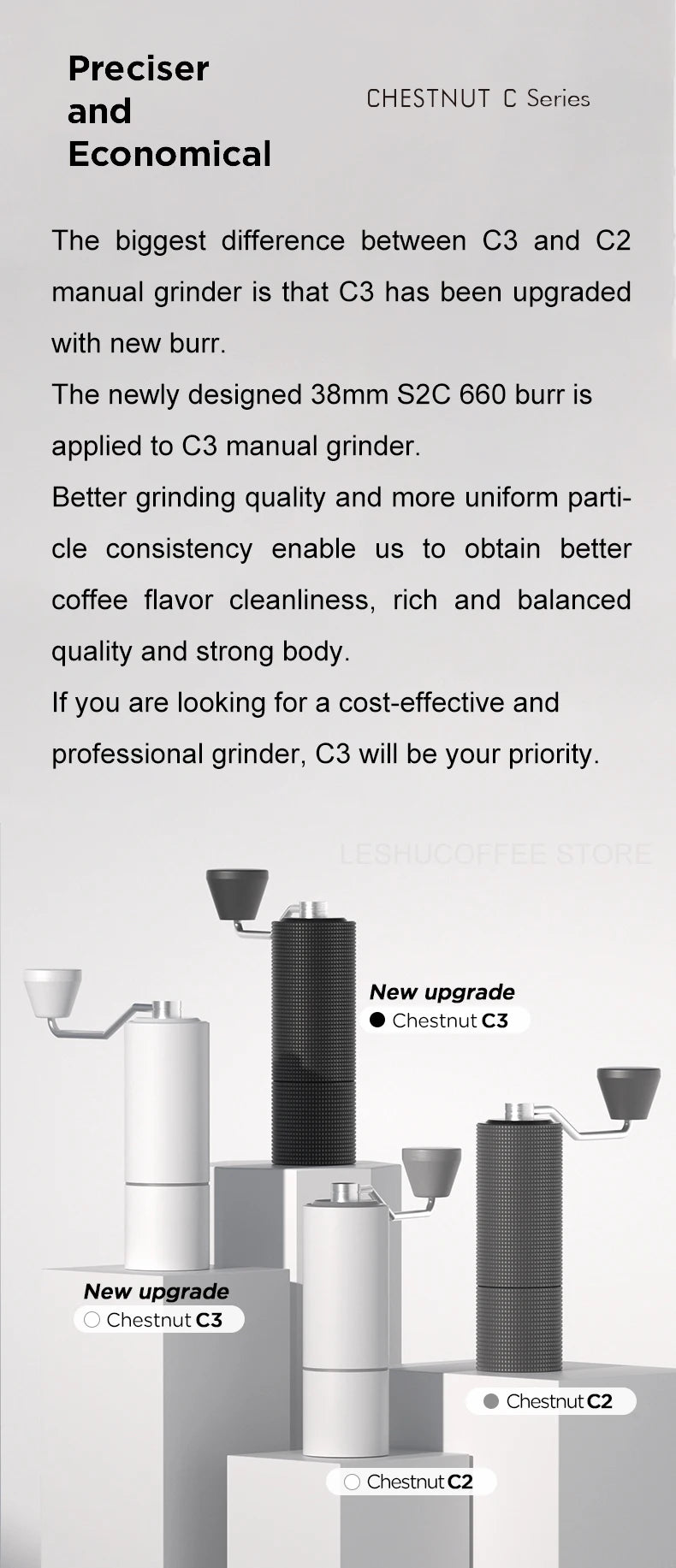 TIMEMORE Chestnut C3 Portable Manual Coffee Grinder - Precision S2C Burr, Double Bearing for Espresso & Pour Over