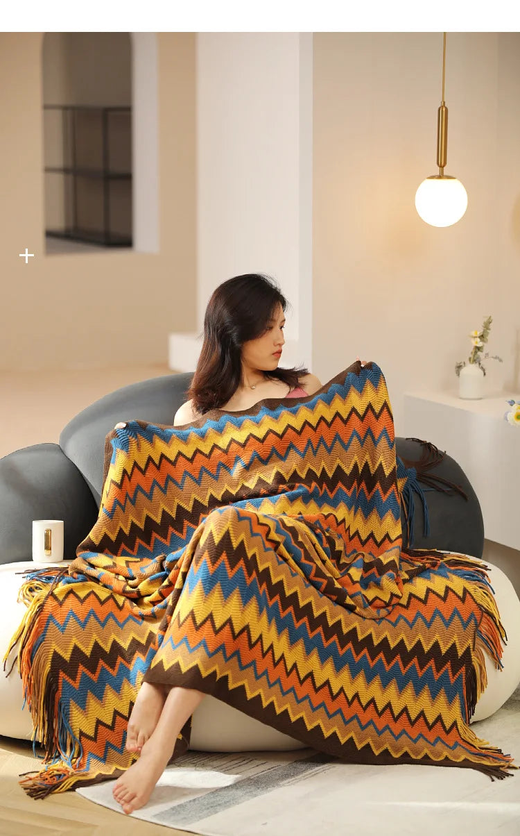 Boho Aztec Geometric Blanket - Ethnic Sofa Cover & Tapestry Decor