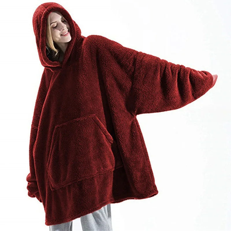 Cozy MIDSUM Oversized Winter Hoodie Blanket for Women - Warm Fleece with Sleeves & Large Pocket