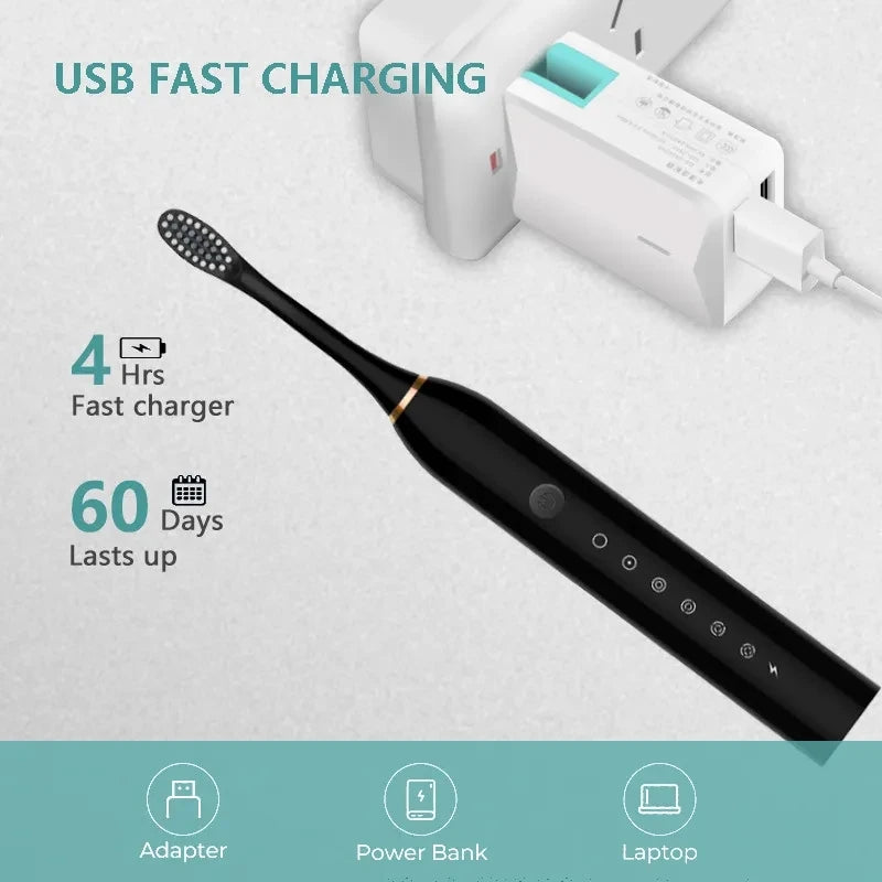 Smart Sonic Electric Toothbrush - USB Rechargeable, Whitening, with Replacement Head