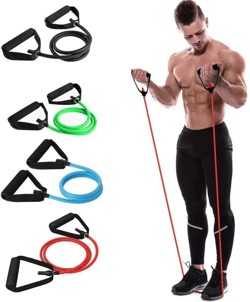 3-Level Resistance Yoga Bands with Handles - Elastic Fitness Tubes for Home Gym & Muscle Training