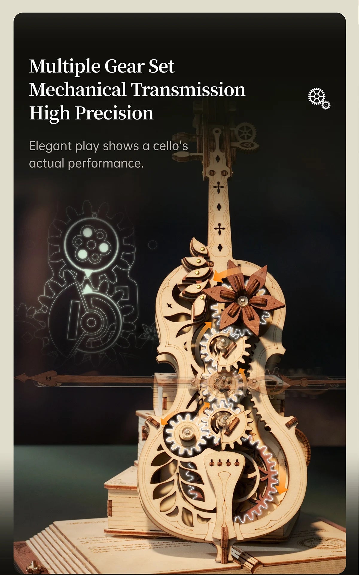 ROKR 3D Wooden Puzzle Magic Cello - Interactive Music Box for Kids (AMK63)