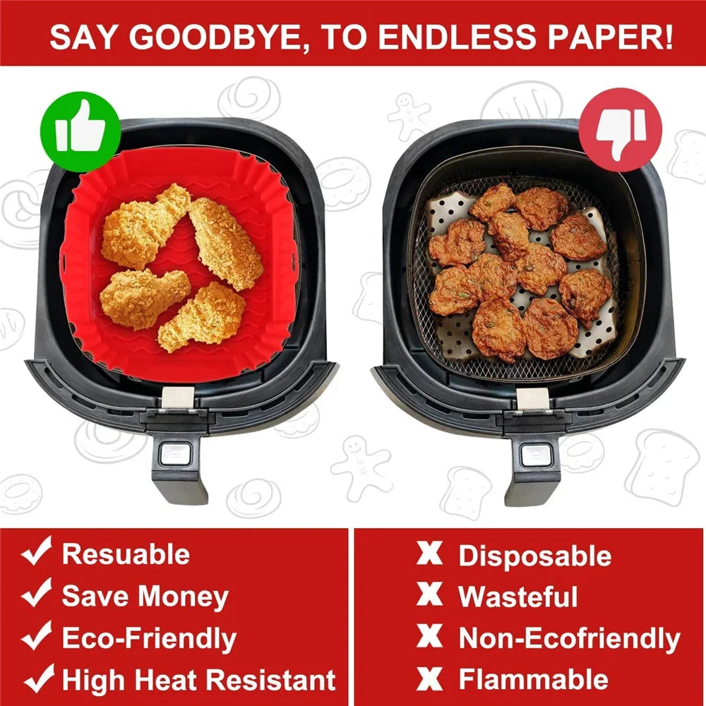 Eco-Friendly Silicone Airfryer Liner - Non-Stick Baking Tray for Pizza & Chicken