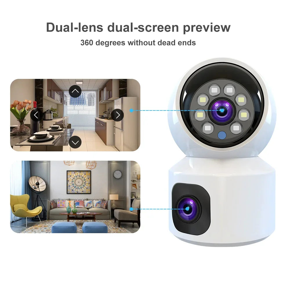 4K WiFi Dual Screen Smart Home Security Camera - Baby Monitor with Two-Way Audio & Color Night Vision