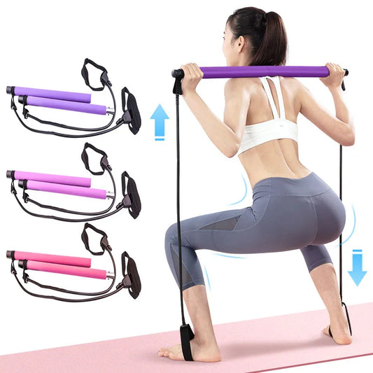 Portable Fitness Yoga Pilates Bar - Crossfit Resistance Bands Trainer for Home Gym Workouts