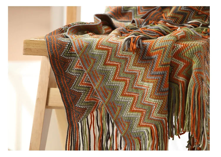 Boho Aztec Geometric Blanket - Ethnic Sofa Cover & Tapestry Decor