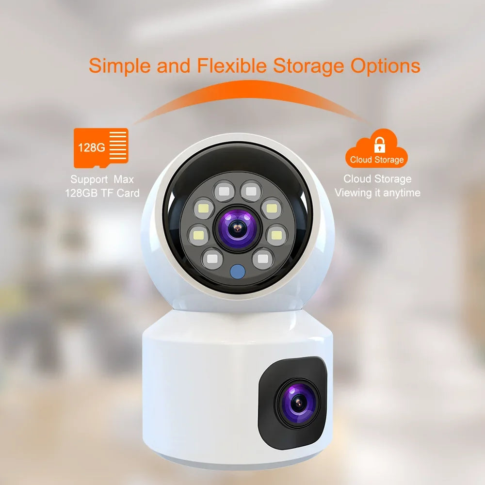 4K WiFi Dual Screen Smart Home Security Camera - Baby Monitor with Two-Way Audio & Color Night Vision