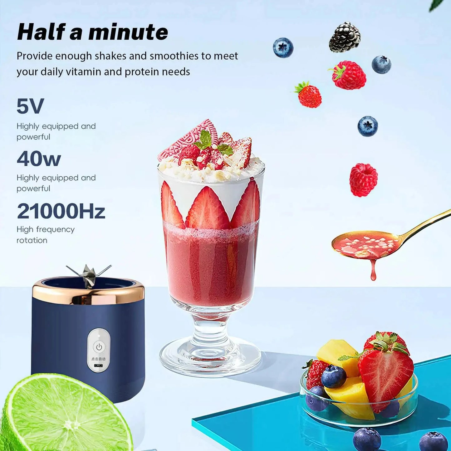 Summer USB Mini Portable Fruit Juice Blender – 6-Blade Personal Juicer for Home & Kitchen