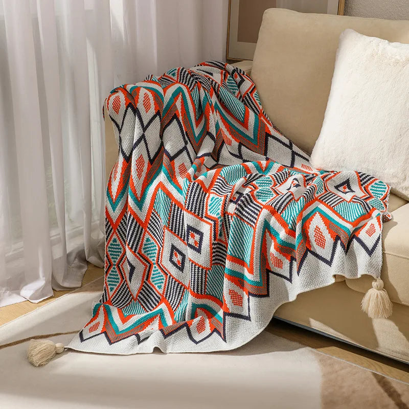 Boho Aztec Geometric Blanket - Ethnic Sofa Cover & Tapestry Decor