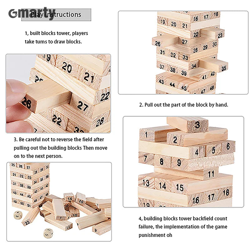 Solid Wood Stacking Puzzle Tower - Fun Parent-Child Interactive Game