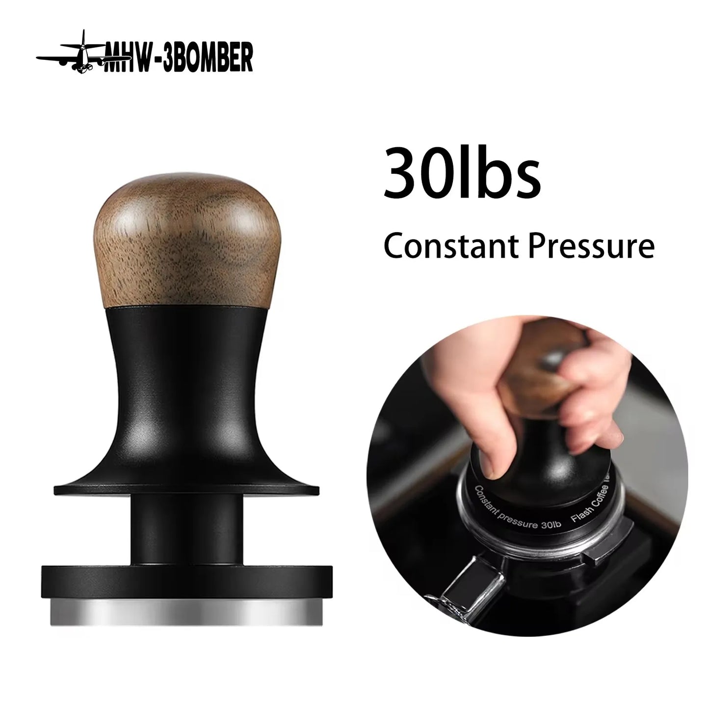 30lb Calibrated Coffee Tamper - Precision Espresso Tool (51mm, 53mm, 58mm)