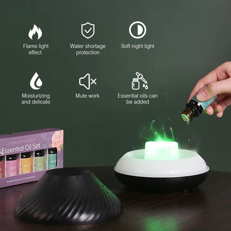 KINSCOTER Volcanic Aroma Diffuser: 130ml USB Essential Oil Lamp & Color Flame Humidifier