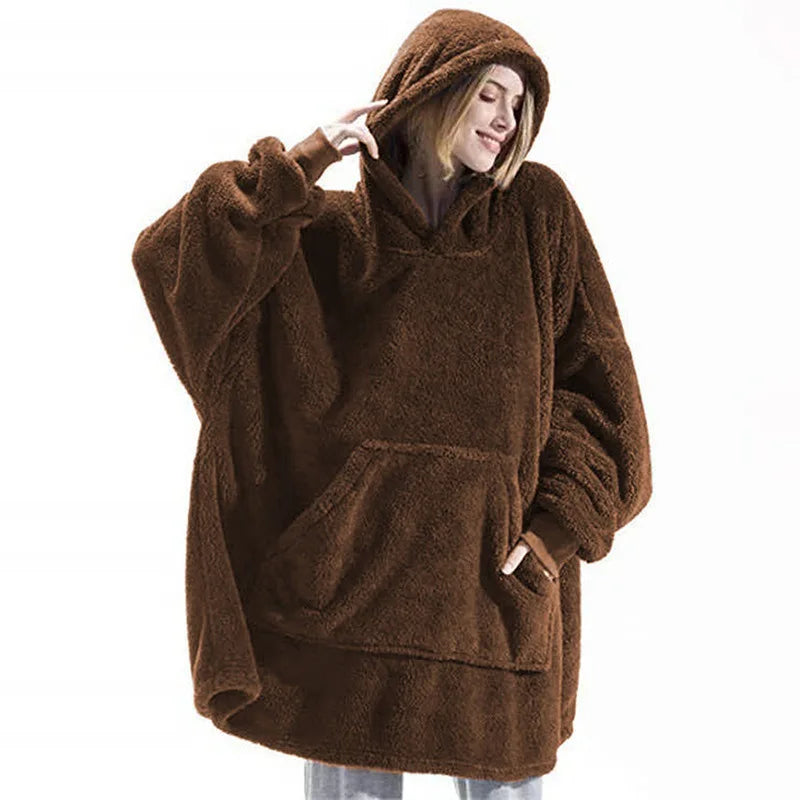 Cozy MIDSUM Oversized Winter Hoodie Blanket for Women - Warm Fleece with Sleeves & Large Pocket