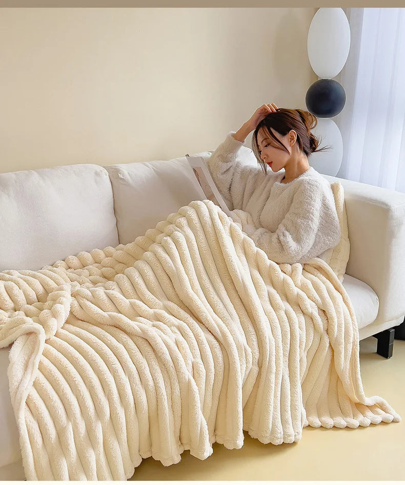 Cozy Nordic Pink Plush Sofa Blanket - Warm, Fluffy, and Decorative